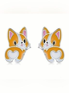 Corgi Heart Booty Earrings • Kawaii Dog Studs • NWOT